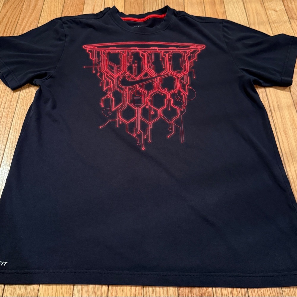 Nike Men's Black Tee with Red Circuit Graphic